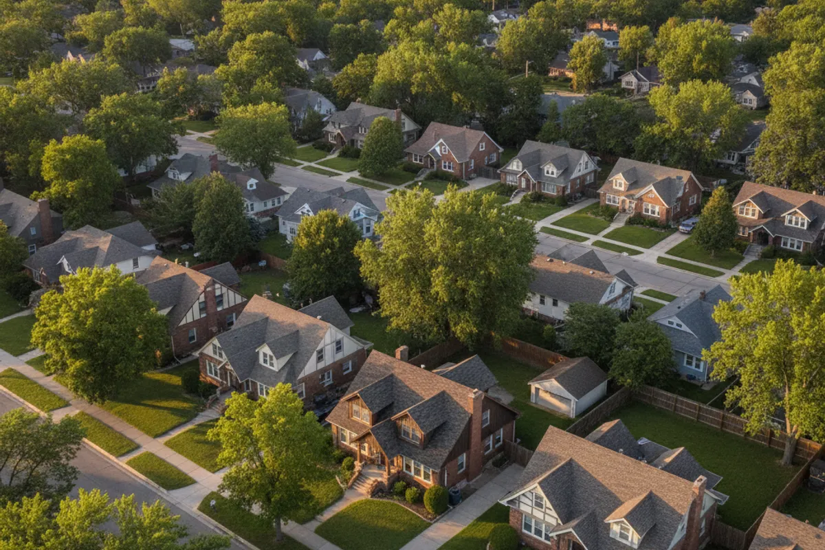 Aerial view of the Topeka skyline and Kansas River at sunset showing the city core and surrounding neighborhoods served by Topeka Kitchen Pro.