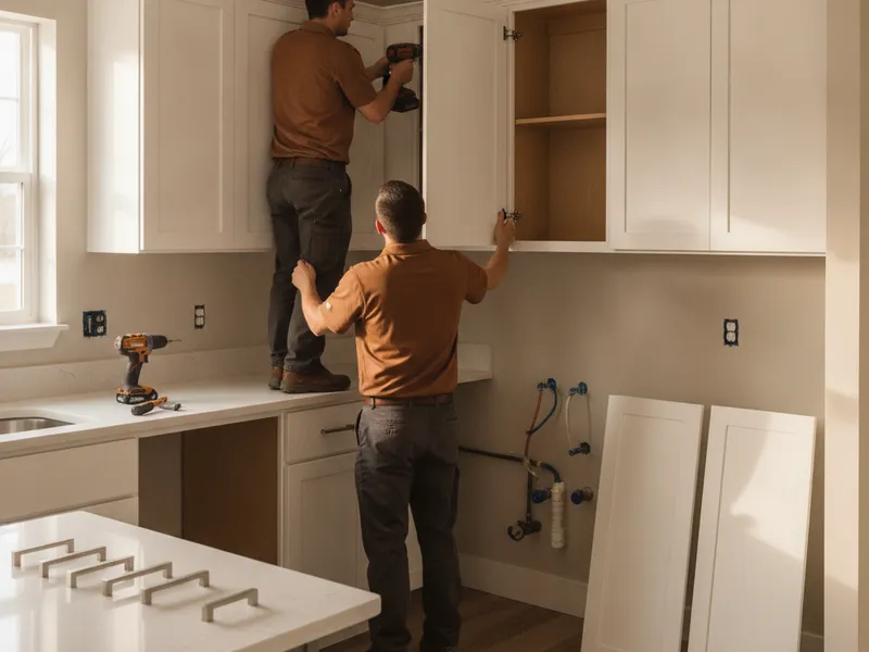 New shaker-style kitchen cabinets installed with soft-close hardware in a Topeka home