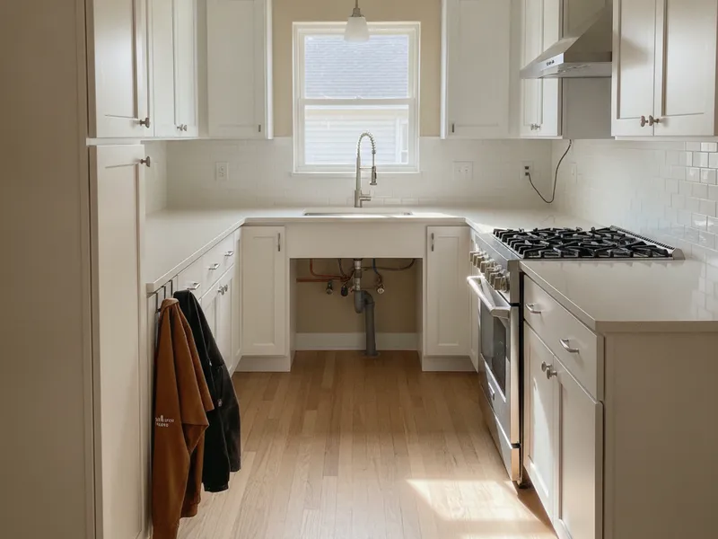 Remodeled galley kitchen with space-saving cabinets in a small Topeka home